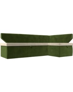 Кухонный угловой диван Омура микровельвет бежевый зеленый правый угол 113213 Лига диванов
