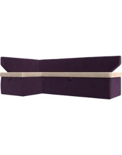 Кухонный угловой диван Омура велюр бежевый фиолетовый левый угол 113192L Лига диванов