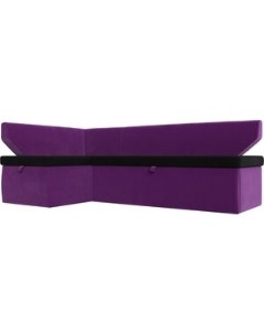 Кухонный угловой диван Омура микровельвет черный фиолетовый левый угол 113228L Лига диванов