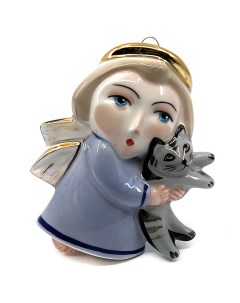 Елочная игрушка Ангел с котиком Фарфоровая мануфактура