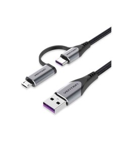 Кабель USB 2 0 A Male to 2 in 1 USB C Micro B Male 5A Cable 1M Gray Aluminum Alloy Type CQFHF Vention