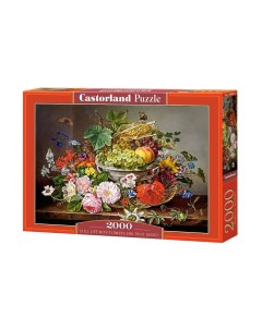Пазл 2000 Натюрморт с цветами и корзиной с фруктами арт C 200658 Castorland