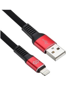 Кабель USB A m Lightning m 1 2м черный красный плоский Digma