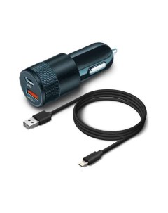 Автомобильное зарядное устройство Power Delivery QC 3 0 38W дата кабель Type C 8 pin черное Borasco