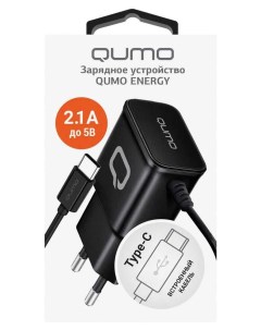Сетевое зарядное устройство Energy Charger 0025 2 1A встроенный кабель TYPE C черный Qumo