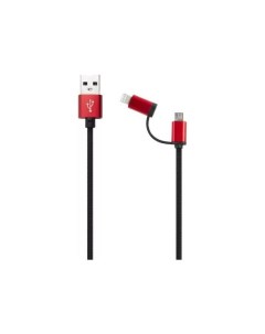 Дата кабель LX01 2 in 1 USB microUSB 8 pin нейлоновая оплетка черный УТ000017254 Red line