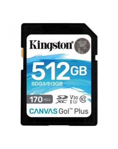 Карта памяти Canvas 512Gb Go Plus SDXC UHS I U3 V30 170 90 Mb s Kingston