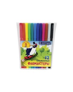 Фломастеры 12 цветов Пингвины смываемые вентилируемый колпачок полибег 7790 12 Centropen