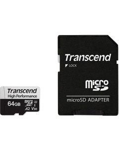 Карта памяти micro SDXC 64Gb 330S UHS I U3 V30 A2 ADP 100 85 Mb s Transcend