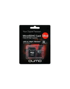 Карта памяти microSDHC 16Gb Class 10 SD адаптер QM16GMICSDHC10 Qumo