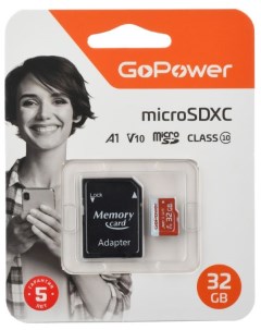 Карта памяти 32GB 00 00025679 microSDXC Class10 UHS I U3 80 МБ сек V10 с адаптером Gopower