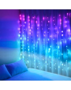 Электрогирлянда комнатная Занавес 1x2 м 120 LED разноцветный свет 8 режимов Без бренда
