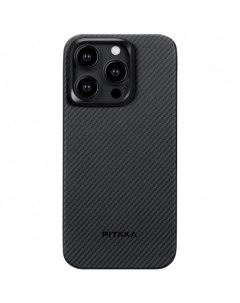 Чехол MagEZ Case 4 Magsafe для iPhone 15 Pro чёрно серый кевлар Pitaka