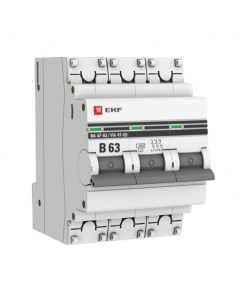 Автоматический выключатель PROxima ВА 47 63 3Р 63А тип B 4 5 кА 400 В на DIN рейку mcb4763 3 63B pro Ekf