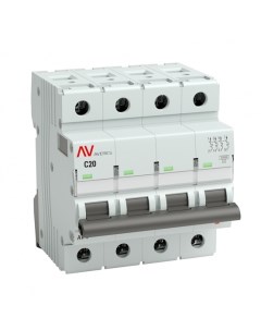 Автоматический выключатель Averes AV 10 4P 20А тип C 10 кА 400 В на DIN рейку mcb10 4 20C av Ekf