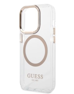 Чехол для iPhone 15 Pro Max с MagSafe Metal outline Hard Transparent Gold Guess