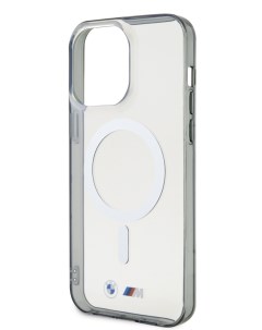 Чехол для iPhone 15 Pro Max с MagSafe M Collection Silver Ring прозрачный Bmw