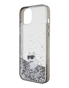Чехол для iPhone 15 Plus с жидкими блестками Transparent Black Karl lagerfeld