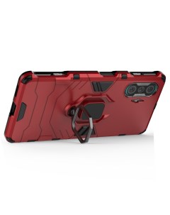 Противоударный чехол с кольцом Panther Case для Xiaomi Poco F3 GT красный Black panther
