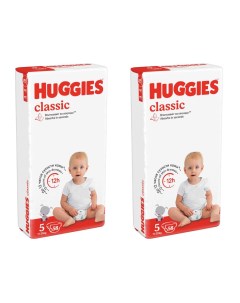 Подгузники Classic Дышащие 5 размер 11 25 кг Подгузники 58 шт 2 шт Huggies