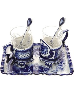Набор чайный на 2 персоны с xудожественной росписью гжель Премьер Тульские самовары