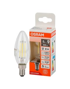 Лампа светодиодная филаментная Е14 5 Вт 4000 свеча прозрачная Osram