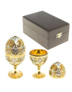 Набор из двух рюмок Яйцо из латуни с позолотой и эмалью 40 мл Уральский сувенир