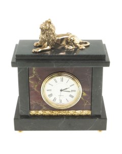 Настольные часы Лев из бронзы и яшмы 16 х 13 х 7 см Уральский сувенир