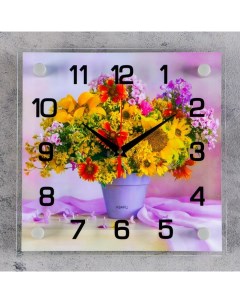 Часы настенные серия Цветы Полевой букет плавный ход 25 х 25 см Рубин