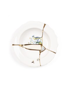 Тарелка глубокая Kintsugi 09621 22 см Дизайнерская посуда из фарфора Италия Seletti