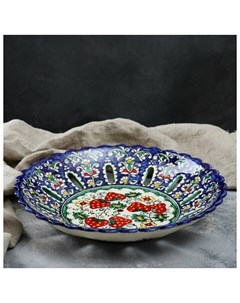 Фруктовница Риштанская Керамика Цветы 33 см синяя Шафран