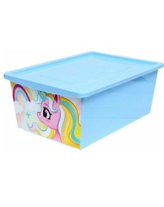 Ящик для игрушек с крышкой Радужные единорожки объём 30 л цвет светло голубой Соломон