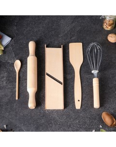 Подарочный набор кухонных принадлежностей Хозяйка 5 предметов венчик лопатка ложка Доброе дерево