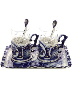 Набор чайный на 2 персоны с xудожественной росписью Гжель Подарочный Тульские самовары