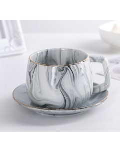 Чайная пара Мрамор чашка 250 мл блюдце 13 5 см цвет серый Nobrand