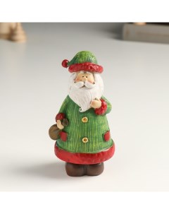 Новогодний сувенир Дед Мороз в зеленой шубе и колпаке с мешком 9498910 5х6х13 см Nobrand