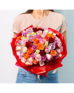 Букет из разноцветных роз Кения 151 шт 35 см Л'этуаль flowers