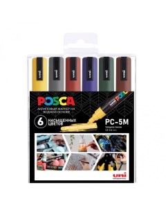 Набор маркеров POSCA PC 5M Насыщенные цвета 6 шт в пластиковой упаковке Uni