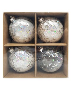 Набор шаров Серебряные блестки 80мм 4шт пластик Maxijoy