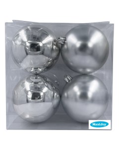 Набор шаров 100мм 4шт пластик серебро Maxijoy