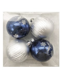 Набор шаров Олени 80мм 4шт пластик синий серебро Maxijoy