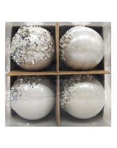 Набор шаров Серебряные снежинки 80мм 4шт пластик Maxijoy