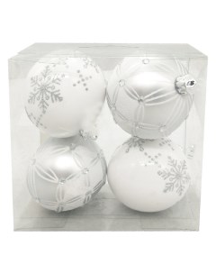 Набор шаров Белые снежинки 80мм 4шт пластик белый Maxijoy