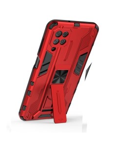 Противоударный чехол с подставкой Transformer для Samsung Galaxy A12 красный Black panther