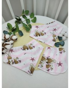 Нагрудники муслиновые Зайчики на розовых полосках 2 платочка в подарок Nobrand
