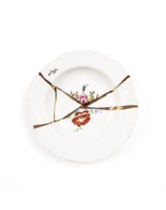 Тарелка глубокая Kintsugi 09622 22 см Дизайнерская посуда из фарфора Италия Seletti