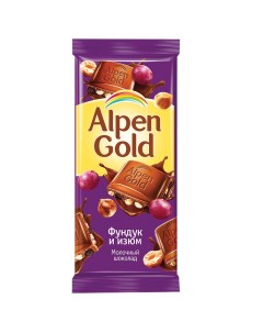 Шоколад молочный фунд изюм 90г 5 шт Alpen gold