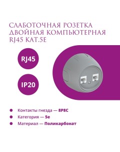 Розетка двойная компьютерная RJ45 кат 5e Rotondo цвет серый Onekeyelectro