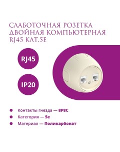 Розетка двойная компьютерная RJ45 кат 5e Rotondo цвет бежевый Onekeyelectro