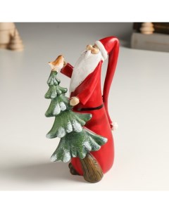 Новогодний сувенир Длинный Дед Мороз с елочкой и птичкой 9498906 6х6х17 см Nobrand